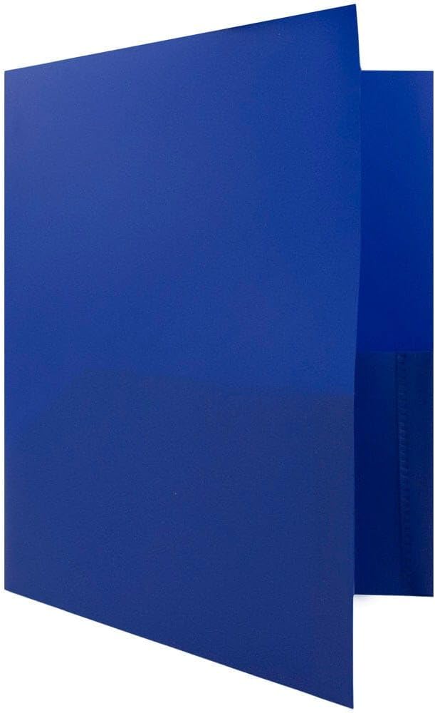 JAM PAPER Plastic Color Pop Folders - 2 Pocket Durable Folders with Metal Prongs Fastener Clasps - Dark Blue - 3/Pack