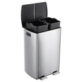 GarveeHome Commercial Dual Trash Can, 16 Gallon Stainless Steel Double Compartment Recycling Bin with Soft-Close Lids, Pedals & Plastic Inner Buckets, 60L Garbage Can for Kitchen, Home, Office, Silver