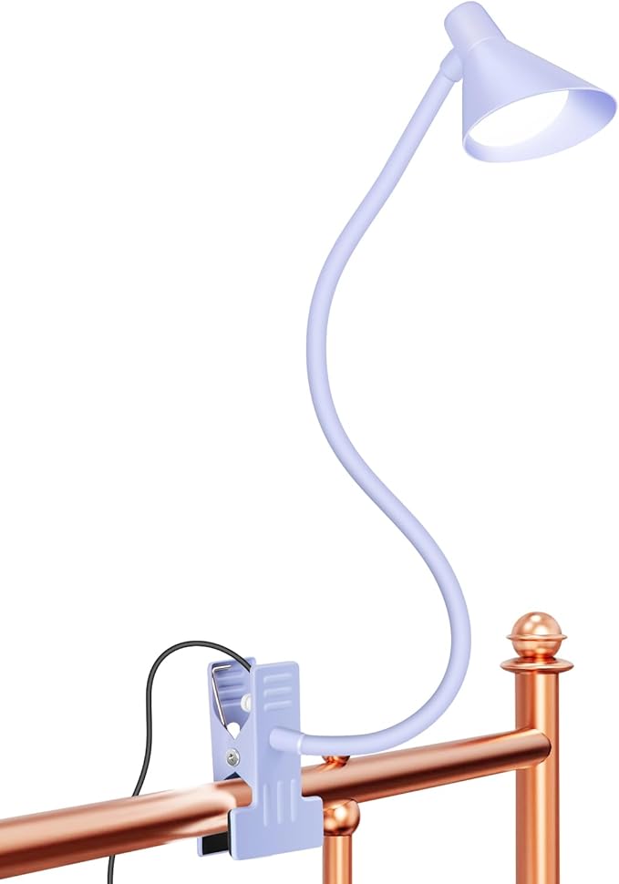 LiFMIRA Desk Lamp Clip on Lamp for Bed Headboard LED Reading Light for Bed, 3 Colors 10 Dimmable Brightness, Book Light for Reading in Bed Flexible Neck Clip on Light Clamp Lamp for Bed Desk(Purple)