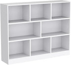 IOTXY Open Shelf Low Bookcase - Wooden 3-Tier Floor Standing Display Cabinet Organizer with Base, 8 Cubes Short Horizontal Bookshelf in Warm White