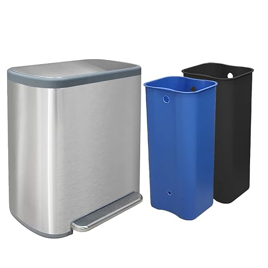 JM ·YIPENG Dual Trash Can Stainless Steel Recycle Bins for Kitchen, 16 Gallon Dual Compartment Recycling Trash Can with Soft-Close Lid and Removable Liner Buckets for Kitchen, Living Room, Sliver