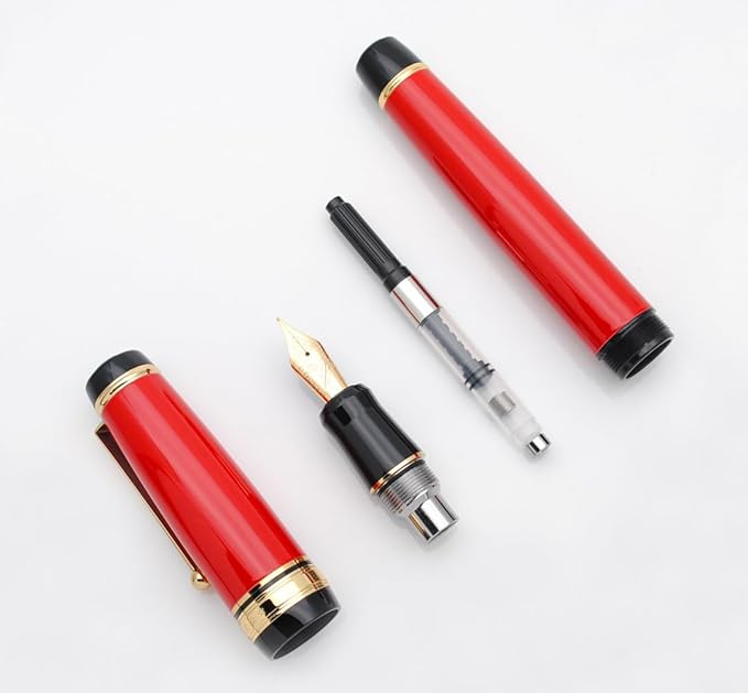 xixixiaozhu Metal Big Fountain Pen Set Medium Nib 0.7mm, Includes Ink Refill Converter, 5 Ink Cartridges & Gift Box (Medium Nib 0.7mm, Red)