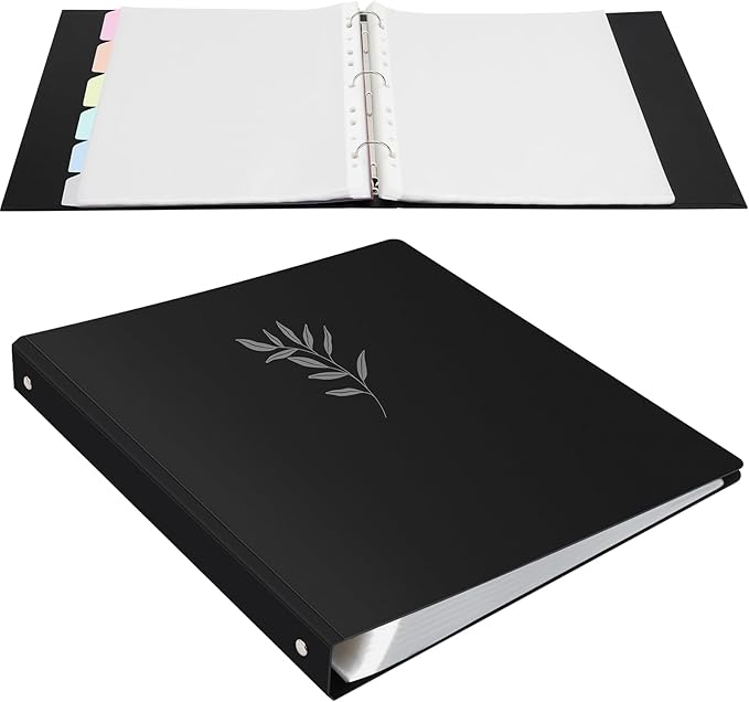 Uquelic 80-Pocket Binder with Plastic Sleeves for Letter/A4 Size(11" x 8.5"), Silver Leaf Printed Cover, Document Binder Organizer for Papers, Certificates and Artwork with Macaron PP Divider Pages