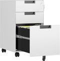 AFAIF 3 Drawer File Cabinet with Lock, Fully Assembled Metal Mobile Filing Cabinets for Home Office, Small Rolling File Caninet on Wheels for Legal/Letter / A4 File, White