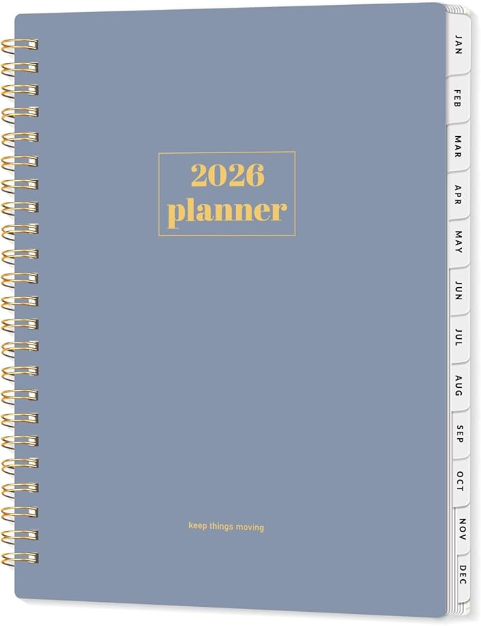 SUNEE 2026 Planner, Weekly and Monthly Calendar Planner, January 2026-December 2026, Daily Agenda with Tabs, Note Pages, Spiral Binding, 6.4"x8.3", Gray Blue
