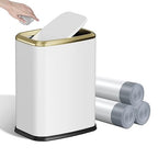 KHMMGK 8L/2.1 Gallon Small Bathroom Trash Can with Lid, Swing-Top Rectangular Waste Bin, Stainless Steel Garbage Can for Home, Office, Toilet, Bedroom, Living-Room (White)