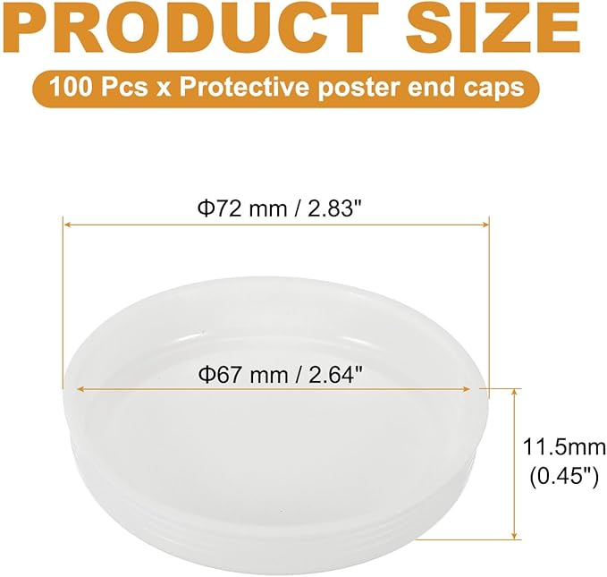 PATIKIL 100 Pcs Mailing Tube Plastic End Caps 2.6" ID PE Round Cardboard Shipping Tube Lids White Protective Poster End Caps for Paper Documents Artwork Storage
