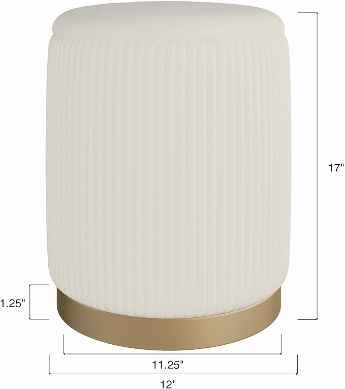 Boahaus Cersei White Velvet Vanity Ottoman with Hidden Storage, Makeup Chair for Vanity Desk, Elegant Foot Rest Stool with Gold Base for Bedroom, Living Room & Dressing Area (Pure White)