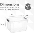 Superio Clear Storage Boxes with Lids, 14.25 Quart Plastic Container Bins for Organizing, Stackable Crates, BPA Free, Non Toxic, Odor Free, Organizers for Home, Office, School, and Dorm