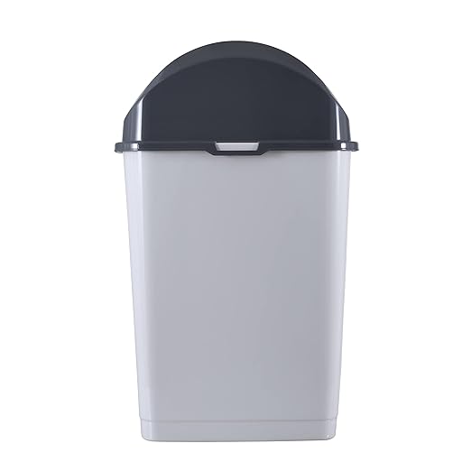 Superio Kitchen Trash Can with Swing Top Lid 9 Gallon Slim Waste Bin 37 Qt Sturdy Plastic Garbage Can Medium Recycling Bin for Office, Bathroom, Under Counter, Dorm, Bedroom (Smoke White/Grey)