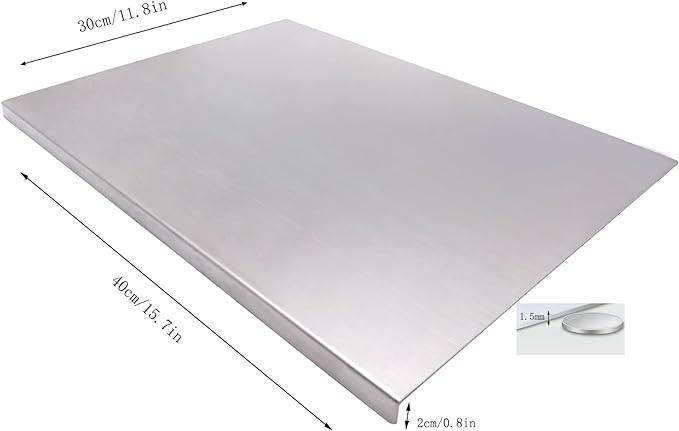 BILLAMB Stainless Steel Cutting Boards for The Kitchen, Suitable for Meat, Fruits, Vegetables, Bread, and Baking Large-sized Cutting Boards (40 x 30cm/15.7 x 11.8 in)
