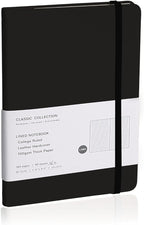 EMOMAS Lined Journal Notebook – Hardcover Notebook for Men & Women – Journals for Writing, Work, School, Home & Daily Notes, 160 Pages – Medium A5, 5.7"x8", 100 gsm Thick Paper (Black)
