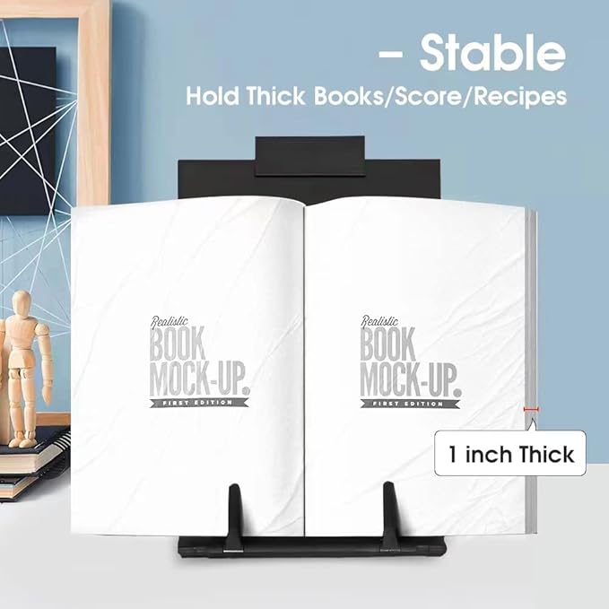 Desktop Document Holder Stand with 7 Adjustable Positions, Black Metal File Organizer Management Copyholder for Typing Speech Reading A4 Letter Music Book Tablet Office, with Paper Clip and Line Guide