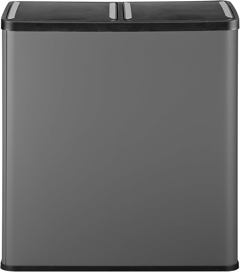 The Step N' Sort 18.5 Gallon Extra Large Capacity, Soft-Step, Dual Trash and Recycling Bin with Removable Inner Bins, Grey