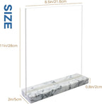 vrupin 2 Pack 8.5x11 Acrylic Sign Holder, Acrylic Frame Natural Marble Base, Clear Plastic Sign Holder Picture Photo Frames, Flyer Document Paper Display Stand for Office Desktop (white marble)