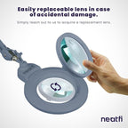 Neatfi XL Bifocal LED Magnifying Lamp, 7-Inch Acrylic Lens, 5D/20D Magnification, Hands-Free, Dimmable, 84 SMD LED, Adjustable Arm for Crafts, Reading, Close Work (Gray, with Clamp)