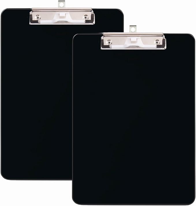 TFDLCG zm 2 PCS Clip Boards 8.5x11,Black Plastic Clipboard with Pen Holder,Standard Letter Size A4,Heavy Duty,Hanging Clipboards for Women Kids Teacher, School Office Home Supplies