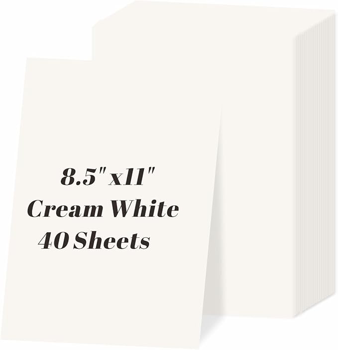 40 Sheets Cream Cardstock 8.5" x 11", 85lb/230gsm Ivory Card Stock, Off White Printer Paper for DIY Cards, Invitations, Gift Tags, Office Printing, Certificates, Menus