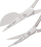 MAKER AND MARKET Small Embroidery 4.5 Inch Scissors Set of 2 Kit - Mini Double Bend Offset Duckbill and Double Bend Long Applique Needlepoint Blade with Pouch Sleeve (Satin)