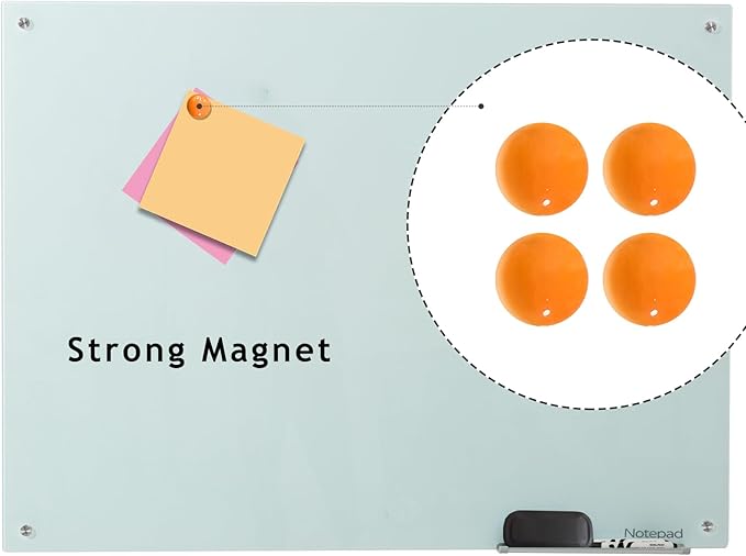 Glass Whiteboard Magnetic Dry Erase Board - Frameless Glass White Board 36 x 24 Inches, Wall Mounted, Office, Home & School