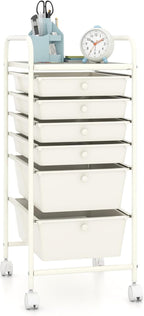 Giantex 6 Storage Drawer Cart Rolling Organizer Cart for Tools Scrapbook Paper Home Office School Multipurpose Mobile Utility Cart (Ivory)