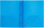 JAM PAPER Plastic Color POP Folders - 2 Pocket Durable Folders with Metal Prongs Fastener Clasps - Blue - 6/Pack