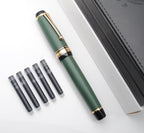 xixixiaozhu Metal Big Fountain Pen Set Medium Nib 0.7mm, Includes Ink Refill Converter, 5 Ink Cartridges & Gift Box (Medium Nib 0.7mm, Matte Green)