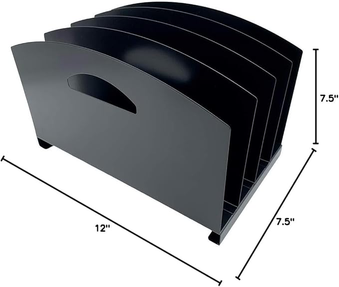 Huron Desktop File Organizer Vertical 4 Slot w/Handles, Black Steel