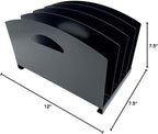 Huron Desktop File Organizer Vertical 4 Slot w/Handles, Black Steel