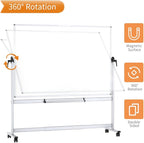 VIZ-PRO Double-Sided Mobile Whiteboard, 72 x 48 Inches, Magnetic Rolling Dry Erase White Board on Wheels with Aluminium Frame and Stand 6' x 4'