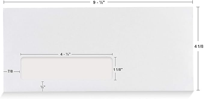 Aimoh #10 Single Left Window Envelopes -Gummed Closure -Size 4-1/8x9-1/2 Inches - 24LB - 1 Case - 5 Packs - 2500 Envelopes(35410-2500)