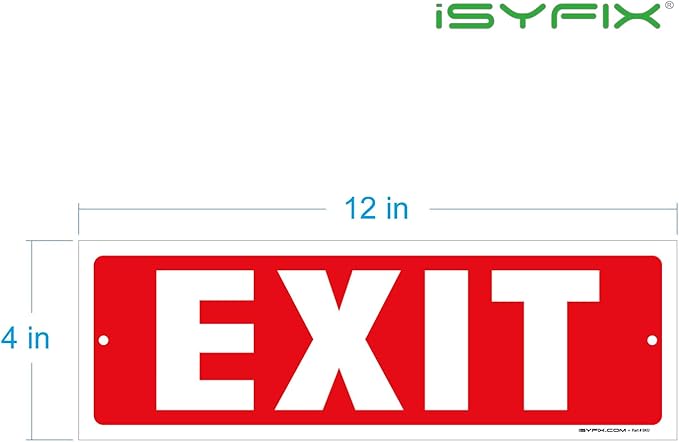 iSYFIX Exit Sign – 6 Pack 12x4 Inch – 40 mil Thick Polystyrene Plastic Sign, Laminated UV, Scratch & Fade Resistance, Waterproof, Indoor & Outdoor, Exit Signs for Exterior.
