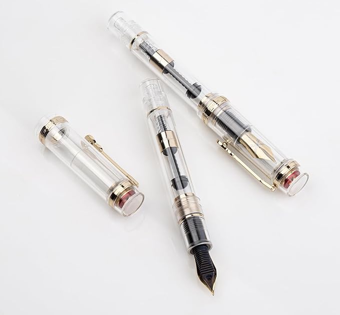 JINHAO 1935 Fountain Pen TIANDAO Series #8 Nib Ink Pen with Guitar-Shaped Clip and Ink Converter (M Nib 0.7mm, Transparent)