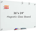MaxGear Glass Whiteboard, Tempered Magnetic Dry Erase Board, Frameless Wall Mounted, Office Classroom Conference Room Home Use, Includes Markers, Eraser, Magnets & Mounting Kit