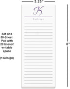 Current Personalized Name & Initial Notepad Set – Set of 3, 30-Sheet Pads, 2½ x 6½ Inches, Memo Pad, Shopping List, To-Do Notes, Office Organizer