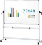 VIZ-PRO Double-Sided Mobile Whiteboard, 72 x 48 Inches, Magnetic Rolling Dry Erase White Board on Wheels with Aluminium Frame and Stand 6' x 4'