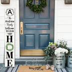 SRongmao Welcome To Our Home Porch Sign Personalized Welcome Sign for Front Door Custom Family Name Signs Standing Vertical Rustic Farmhouse Eucalyptus Wreaths Decor for Front Door Wall Decor