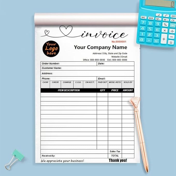 Personalized Invoice Book Custom 2 Part/3 Part Receipt Book Quote Estimate Order Forms Carbonless Form with Your Company Name Logo Address,2-10 Books (Style 19)