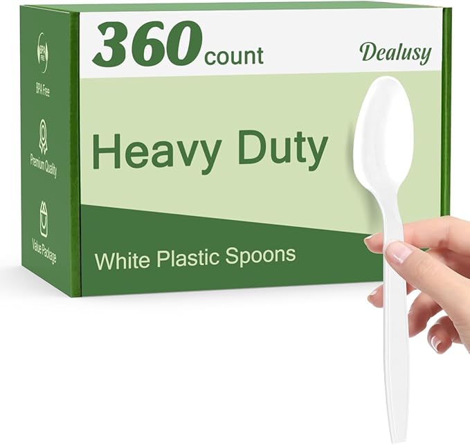 Dealusy 360 Count White Plastic Spoons Disposable, BPA-Free, Heat Resistant, Solid and Durable Disposable Spoons Heavy Duty Bulk, Premium Spoons plastic disposable for Party Supply