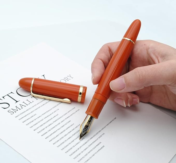 JINHAO X159 Fountain Pen (EF Nib 0.38mm, Orange Red with Gold Clip)