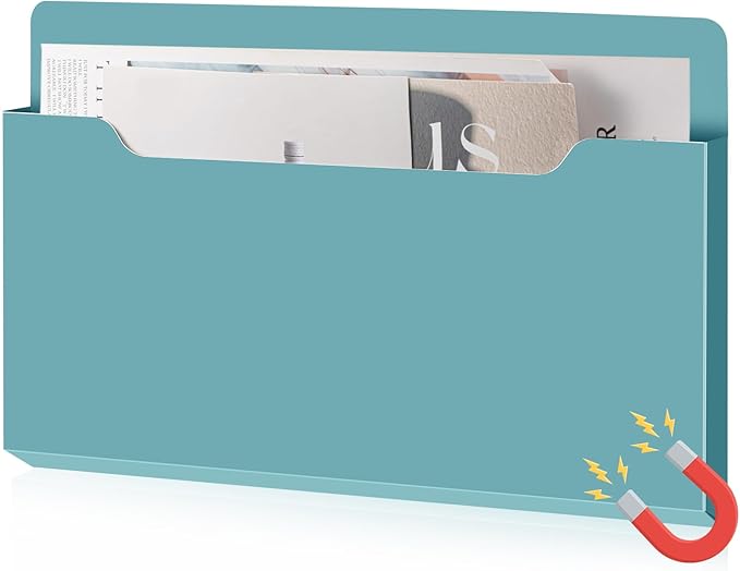 Feifeiya Magnetic Pocket File Holder Large File Folder Organizer Paper Mail Letters Holder Wall Hanging Office Supplies for Refrigerator Whiteboard Cabinets(13.8 x 8.3 Inch,Horizontal,Haze Blue)