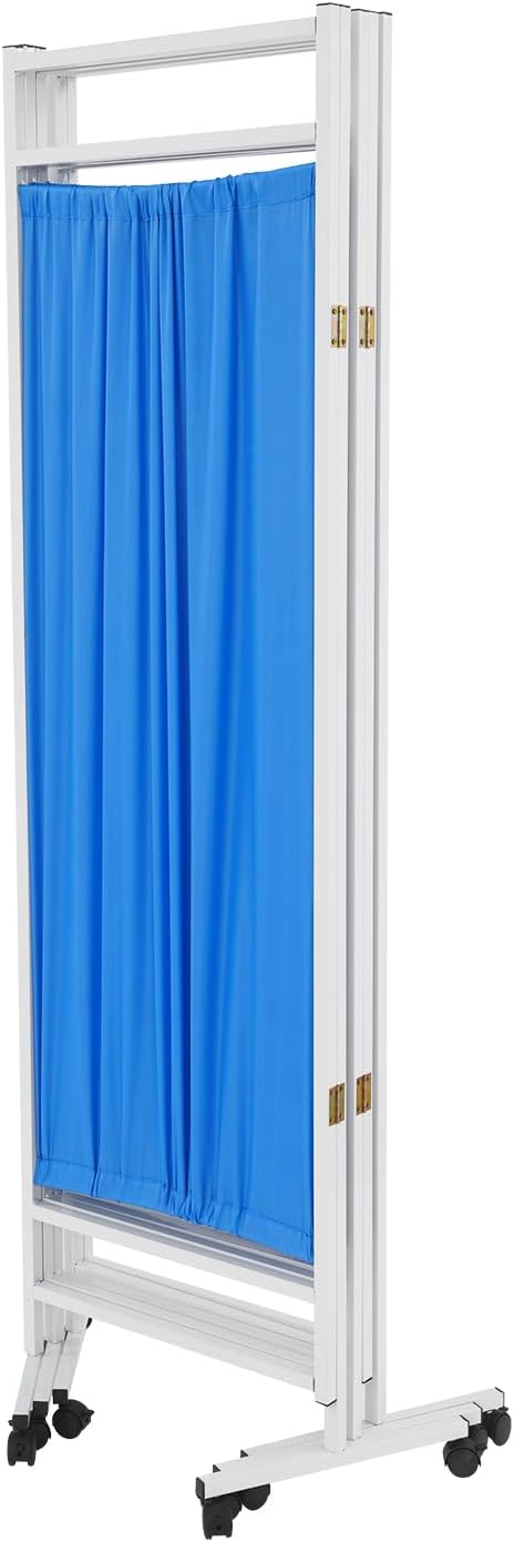 Medical Privacy Screens, Waterproof Nylon Fabric, 98.4 * 70.9 in Foldable Rolling Medical Privacy Screen with Silent Wheels, Suit for Hospitals, Clinics, and Nursing Homes (Blue, 5 Panels)