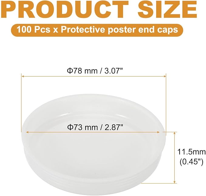 PATIKIL 100 Pcs Mailing Tube Plastic End Caps 2.9" ID PE Round Cardboard Shipping Tube Lids White Protective Poster End Caps for Paper Documents Artwork Storage