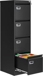 AFAIF 4 Drawer File Cabinet with Lock, Metal File Cabinets for Home Office,18" Deep Vertical Black Filing Cabinets Office Storage Cabinet for Letter/Legal / A4 / F4 Size, and File Folders