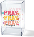 Vgrti Pray on it Pray through it Acrylic Cosmetic Pencil Pen Holder Cup, Bible Verse Pen Holder Cup, Women Faith Gifts, Christian Gifts for Women Mom Daughter Sister Friend Colleague Boss Teacher