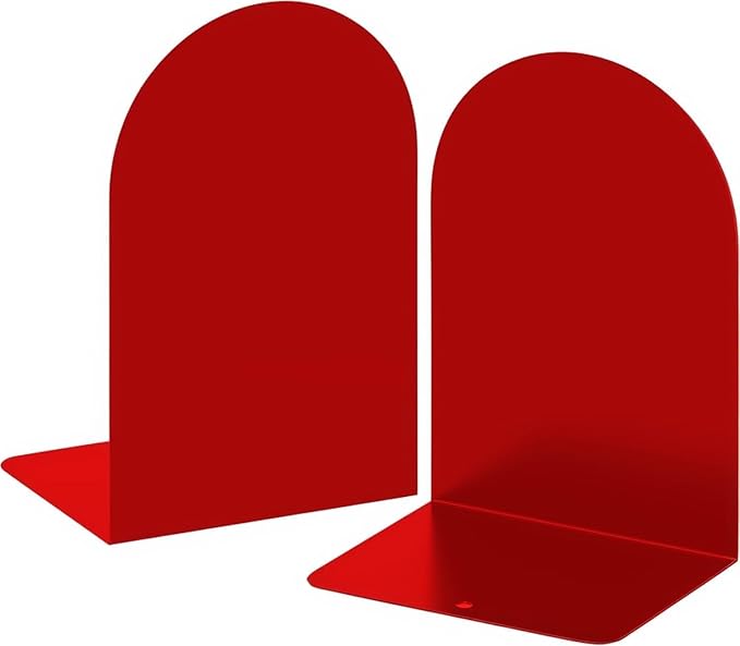 Lulonpon 2 Pieces Book Ends, Bookends, Books Stand, Metal Bookend for Shelves, Red Book Ends for School, Library, Desktop Organizer