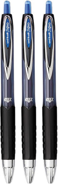 Advantage Gifts Signo 207 Roller Ball Retractable Gel Pens, Medium Point (0.7mm), Blue Ink, 3 Count, Bundle with Plastic Reusable Pouch