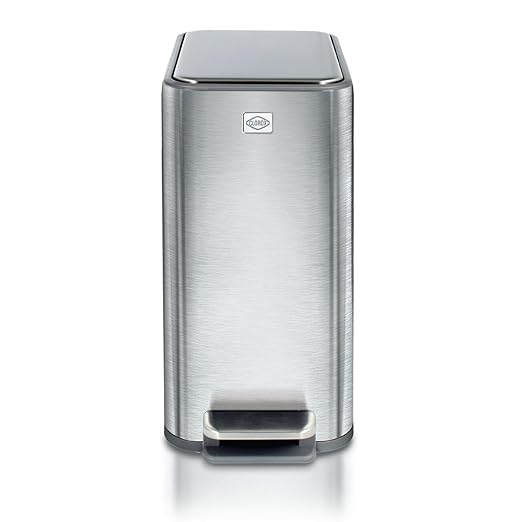 Clorox Slim Trash Can - 2.6 Gallon (10 Liter) Small Metal Trash Can with Soft Close Lid, Step Pedal, Removable Bucket - Stainless Steel Waste Bin for Narrow Spaces, Bathroom, and Office