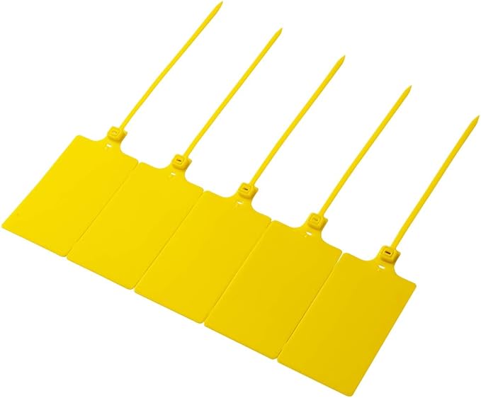 400Pcs Plastic Seals Shipping Label Tags, Writable Marker Big Sign Tie for Logistics, 255mm Total Length Self Locking Inventory Waterproof Tag Fastener with 3 Marker Pen (Yellow)
