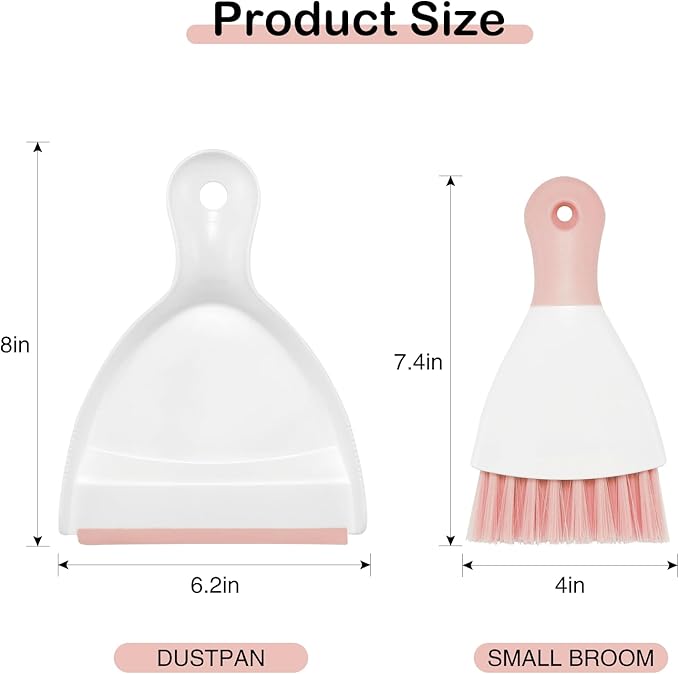NACENA Mini Dustpan and Brush Set 2 Pack, Small Broom and Dustpan Set Dust Pan and Mini Hand Broom Dustpan and Broom Combo Compact for Home Table Keyboards Sofa Kitchen, Pink